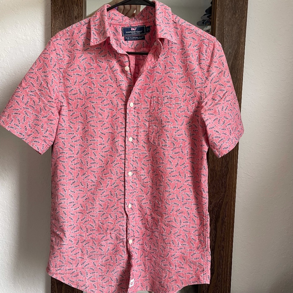 Pink Vineyard Vines Fish Button Down